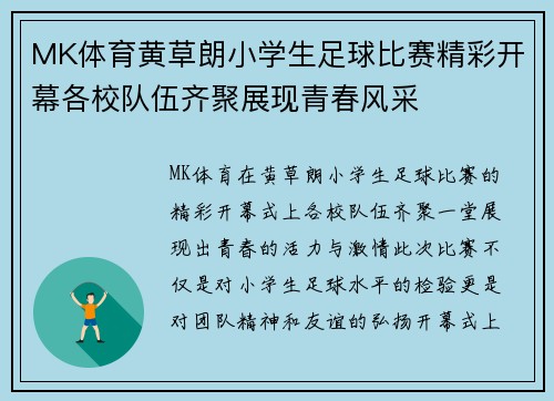 MK体育黄草朗小学生足球比赛精彩开幕各校队伍齐聚展现青春风采